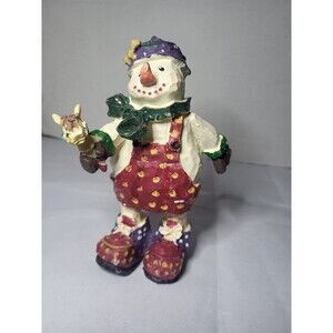 Vintage Clown Snowmen Figurines Heavy Resin 6" Flowered Hat Funny Shoes